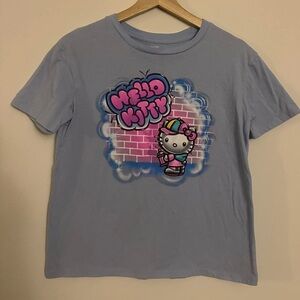 Sanrio Hello Kitty Graphic T-Shirt Graffiti Light Blue Size Small Y2K